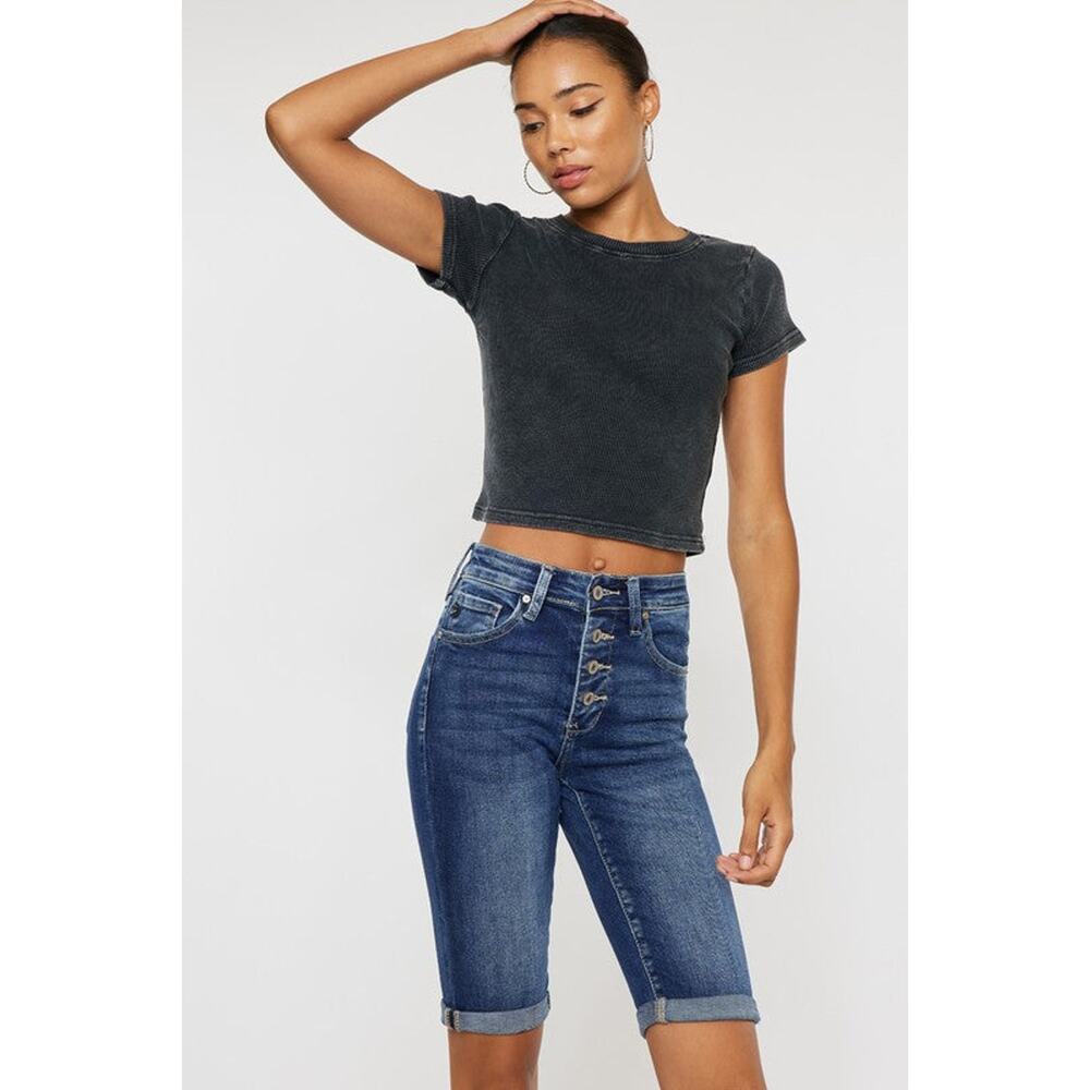 Kan Can High Rise Cuff Bermuda Jeans - KC6312M - Size 1/24 - Picture 2 of 10